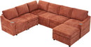 116Inch Orange Chenille Fabric Modular Sleeper Sofa USB