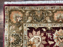Indo Mahal Rug 6x9, Large Flowers Allover, Maroon and Green, Handmade Wool Area Rug, Vintage Rug, Indian Oriental Carpet, Hand Knotted Rug