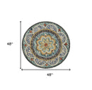 6' X 6' Blue Round Wool Floral Hand Tufted Area Rug