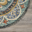 6' X 6' Blue Round Wool Floral Hand Tufted Area Rug