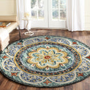 6' X 6' Blue Round Wool Floral Hand Tufted Area Rug