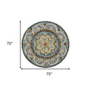 6' X 6' Blue Round Wool Floral Hand Tufted Area Rug