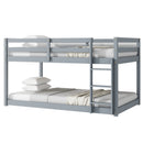 Solid Wooden , Solid Rubber Wooden Twin over Twin Floor Bunk Bed with Ladder ,Upper and Bottom Bed Platforms crafted with Strengthened Slats ,Grey
