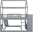 Gray Twin Loft Bunk Bed With Slide And Stairs Storage