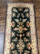 Long Pak Persian Runner Rug 2.7 x 21, Floral Allover, Dark Green and Beige, Handmade Wool Runner Rug, 21ft Runner for Hallway