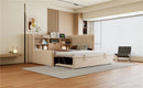 Twin Size Upholstered Daybed with Trundle, Storage Shelves, USB & Outlet (Beige)
