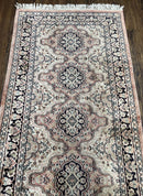 Silk Kashmiri Runner 2.7 x 10 ft Vintage Rug, Ivory Pastel Pink, Hand-Knotted Vintage Runner, Hallway Carpet, Indian Rug Medallion Runner