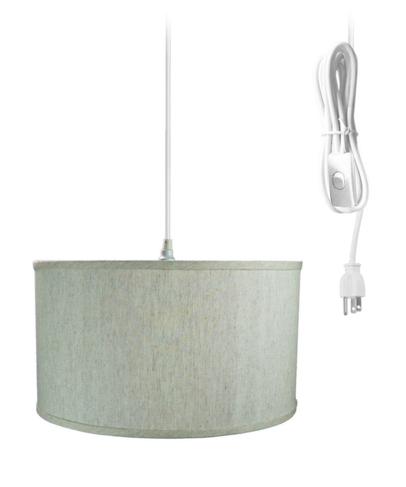 1 Light Swag Plug-In Pendant 16"w Textured Oatmeal Shade, 17' White Cord