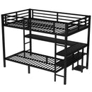 FULL Over Twin Bunk Bed with Desk and Shelves, Multiple Placement, with LED and USB, Black