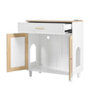 Pet-Friendly Furniture Style Cat Litter Box House with Sisal Scratching Door and Charging Socket, Beige+White MDF