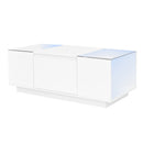 U-Can Led Coffee Table, Modern Center Table with High-Gloss Finish and Glass Tabletop, Coffee Table with Open Storage Compartment and 2 Hidden Drawers  for Living Room