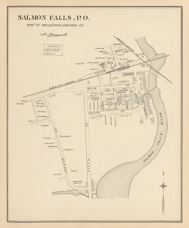 Vintage Map of Rollinsford, New Hampshire 1892
