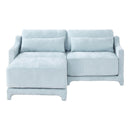 Elegant Two-Seater Sofa with Ottoman and Lumbar Pillows in Sky Blue Chenille, High-Quality Wood and Sponge