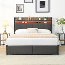 Full Bed Frame, Storage Headboard with Charging Station, Solid and Stable, Noise Free, No Box Spring Needed, Easy Assembly