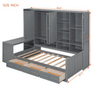 Twin Size Wooden Daybed With Three Drawers, and All-in-One Cabinet, Desk and Shelves, Gray