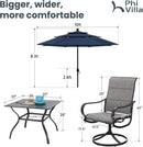 Patio Dining Set for 4 With Navy Umbrella and Padded Chairs