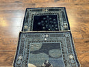 Antique Chinese Peking Rug 3x5, Dark Blue Chinese Wool Rug 3 x 5, Animal Pictorials Deer Birds, Handmade Asian Oriental Chinese Carpet