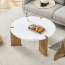 Minimalist Circular MDF Coffee Table with Embedded Leg Design, White and Wood Finish, 33.4-Inch Diameter