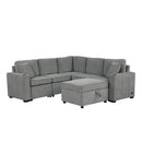 Multi-Functional Sectional Sofa Convertible Pull-out Bed with Storage Ottoman, USB Ports, Cup Holders, Chenille, Gray, 84.7'