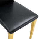 A Set of 4 Black PU Leather Backrest Chairs with Gold Metal Legs - A Perfect Pairing, Ideal for Minimalist and Modern Home Décor Styles, with Product Dimensions of 16.2*18.5*34.6 inches