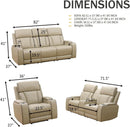 Power Reclining Leather Sofa Set With USB Ports Khaki