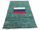 Sea Green Kilim Area Rug, White Blue Red Stripes, Russian Flag Rug, Flatweave Hand Knotted Carpet, Turkish Carpet, Wool, New, 5' 6" x 7' 10"