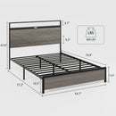 Bed frame full size, wooden platform bed frame with storage LED light headboard and 2 USB, no noise, no spring mattress required and simple assembly tools, large underbed storage, brown