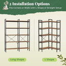 L Shaped Corner Bookshelf 49 Inch Rustic Brown Wood Metal Frame