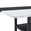 Table and chair set.71*35.4 inch White And Black Spliced Dining Table With Storage Function In The Middle Of The Table Legs.Paired With 8 Black PU Dining Chairs, Simple And Versatile.