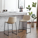(Set of 2) Vintage Style 24-Inch Armless Industrial Faux Leather Counter Stool with Metal Legs and Footrest for Kitchen Island, Cafe, Pub, Bar Counter, Cream and Black