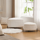 Ivory Faux Fur Upholstered Storage Ottoman Set with Metal Legs, Coffee Table with Reversible Lid