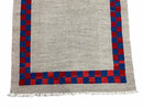5' 7" x 7' 9" Geometric Kilim Carpet, Gray, Handmade, Hand-Knotted Area Rug, Blue & Red, Flatweave, Wool, New, Checkerboard Pattern