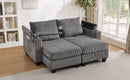 Convertible Chaise Lounge 63' Loveseat Sofa Bed with USB Ports, Cup Holders, Phone Holder, Ample Storage, Grey Corduroy
