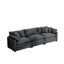 Mid-Century Modern Sectional Sofa 3-Seater with Arm Pillows in Grey Corduroy Fabric