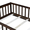 Twin Size Floor Bed with Fence and Door,Rubber Wood Floor Bed with Safety Guardrails,Espresso