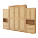 Full Size Solid Wood With Rattan Murphy Bed Cabinet Space-Saving Bed with 2 Side Cabinet Storage Shelves, Perfect for Guest Room, for Bed Room, Guest Room, Home Office, Natural