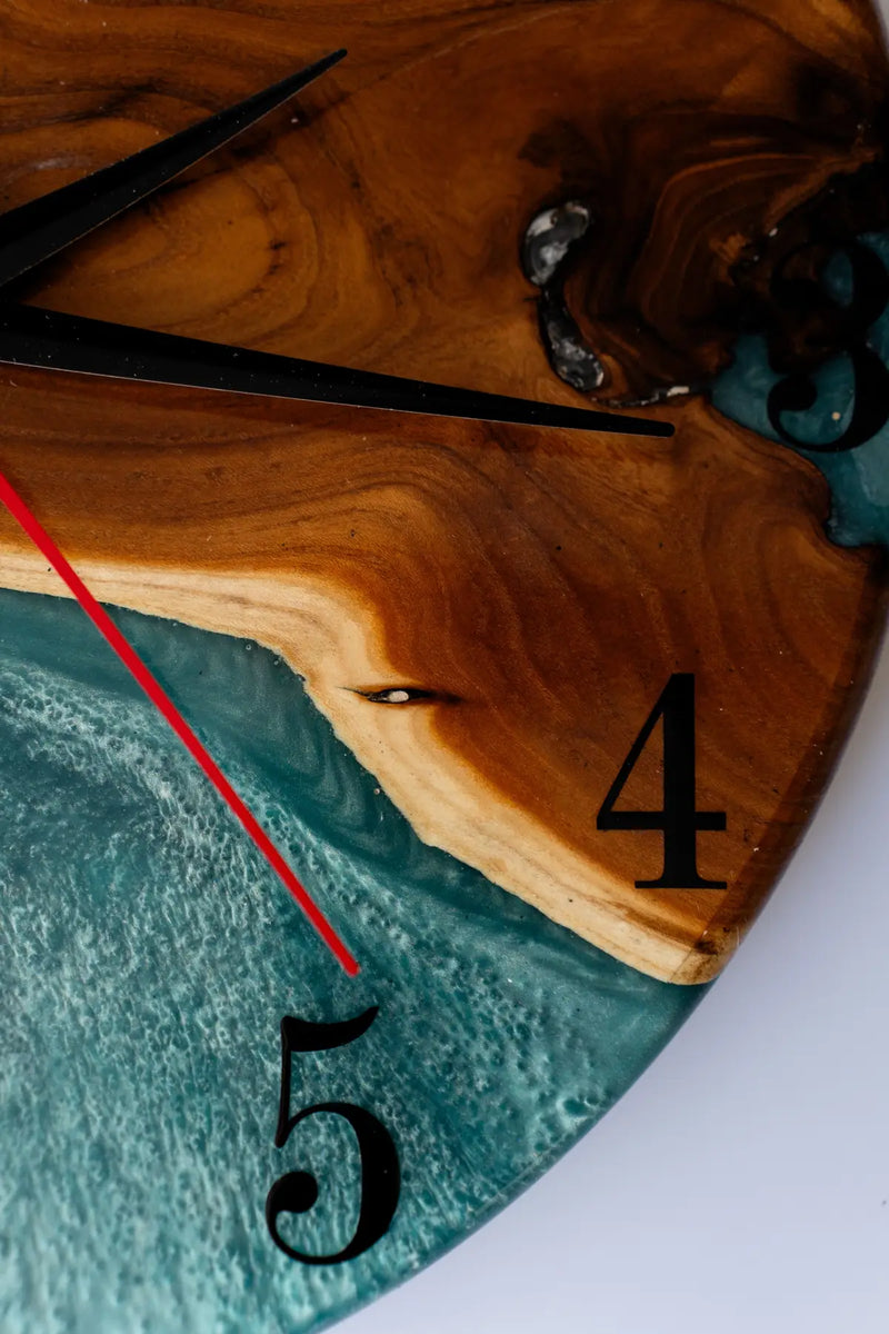 Wood and Epoxy Clock - 12 in (30 cm) Diameter - Handmade Wall Clock