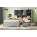 Queen Size Platform Bed with Storage Headboard and 4 Drawers, Gray
