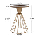 Hollow Edge Retro Art Pine Side Table with Antique Gold and Natural Color, Iron and Pine Construction, 18-Inch Diameter
