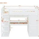 Twin Size Loft Bed with Desk, Wardrobes, 4 Drawers and 4 Shelves-White