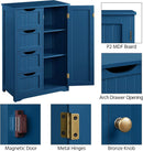 Navy Blue Wooden Bathroom Floor Cabinet With 4 Drawers And Cupboard
