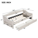 Upholstered Twin XL Size Daybed with LED Belt and 2 Drawers, Beige, Linen Material