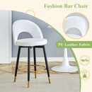 Modern White PU Upholstered Bar Chair with Black Metal Legs, 360° Rotatable, Set of 2
