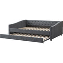 Full Size Daybed with Twin Size Trundle Upholstered Tufted Sofa Bed, with Button on Back and Copper Nail on Waved Shape Arms-Dark Grey