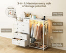 43Inch White Dresser With Hanging Rack AmbientLEDLighting