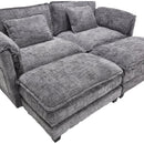 UNITED WE WIN Chenille fabric, solid construction, the overall structure of the sofa is stable, detachable armrests, two foot stools and two-seat sofa with side pockets