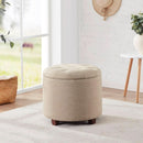 Linen Beige Round Storage Ottoman Living Space Bundle