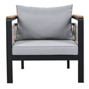 Outdoor Sectional Sofa Set 5-Person Patio Seating Group with Cushions and Coffee Table, Grey, Steel & Acacia Wood