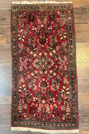 Small Persian Sarouk Rug 2x4, Floral, Red Hand Knotted Wool Traditional Oriental Carpet, Antique Persian Rug 2 x 4