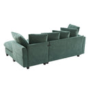 Upholstered Sectional Sofa with Movable Ottoman and Storage in Green Chenille, 83 Inch
